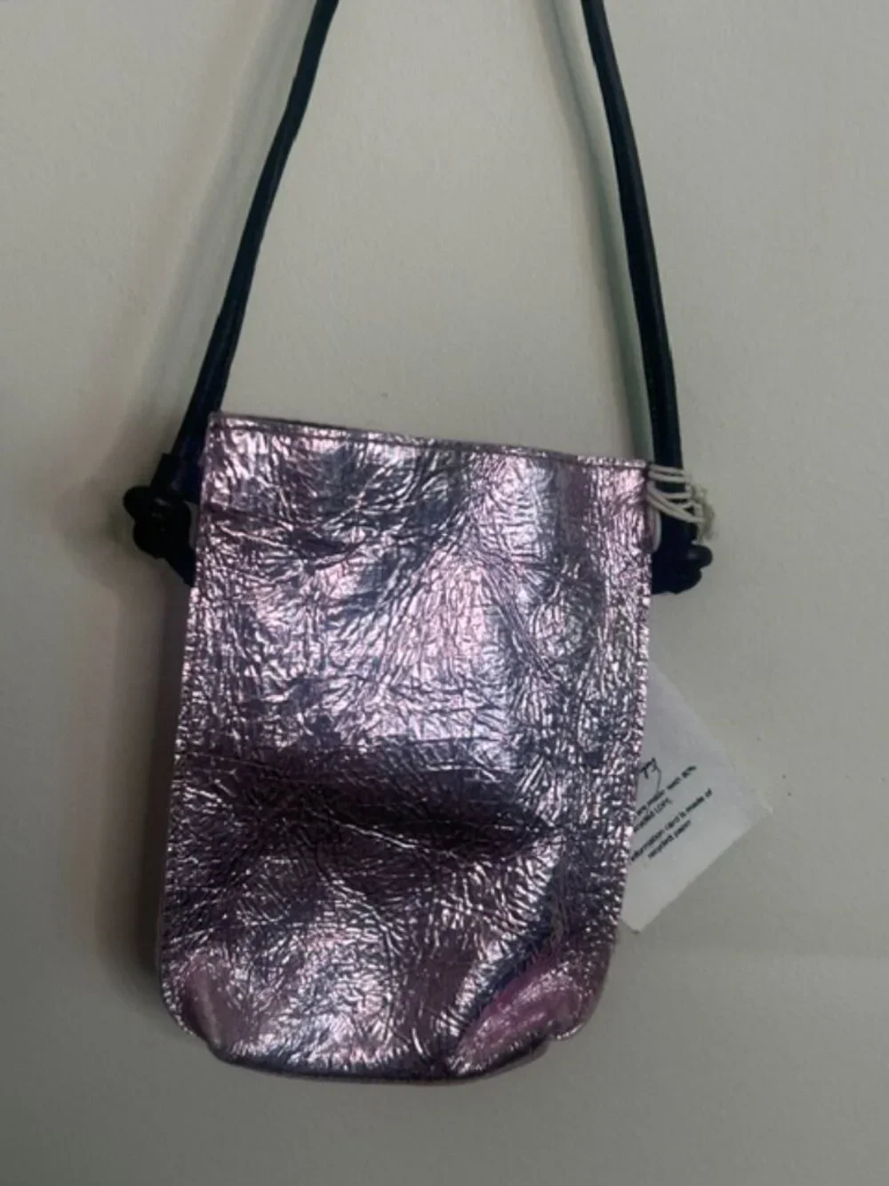 Free People Glitter Damsel Metallic Pink Leather Crossbody Handmade NWT - Picture 14 of 16